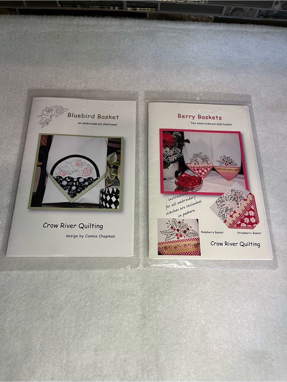 Crow River Quilting Embroidered Dish Towel Patterns - Bluebird & Berry Baskets
